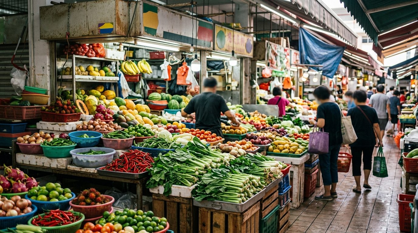 Fresh vegetables at a Singapore wet market stall